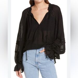 Free People Out of Town Peasant Top In Black